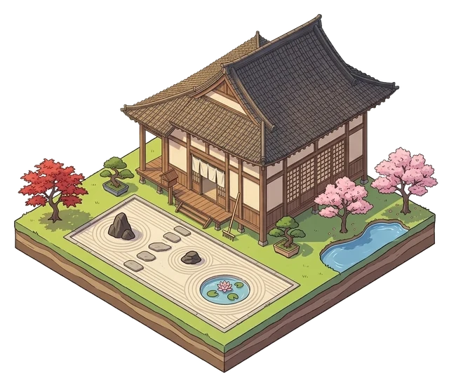 Le dojo : une maison de bois dans son jardin.